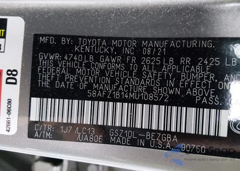 2021 Lexus Es 350 Ultra Luxury z USA, uszkodzony, nr VIN 58AFZ1B14MU108572